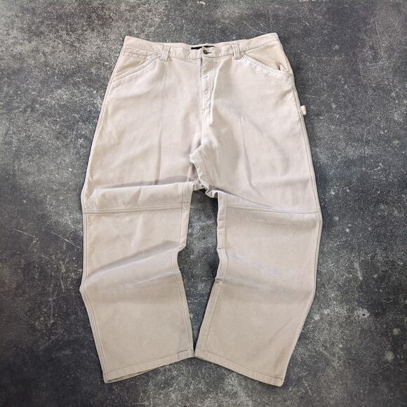 Vintage GodBody Baggy Wide Leg Carpenter Pants Mens 40 Tan Suede Y2K Urban - Picture 1 of 8